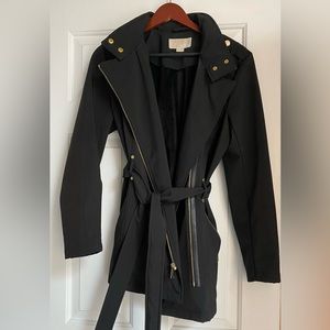 Michael Kors Asymmetrical Faux Fur Lined Belted Jacket M